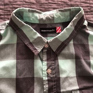 Modern Amusement Men's Button Up (Mint Checkered)